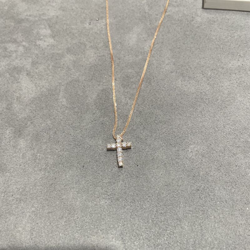 Grace and elegance - Diamond Cross Pendant, Rose Gold with chain